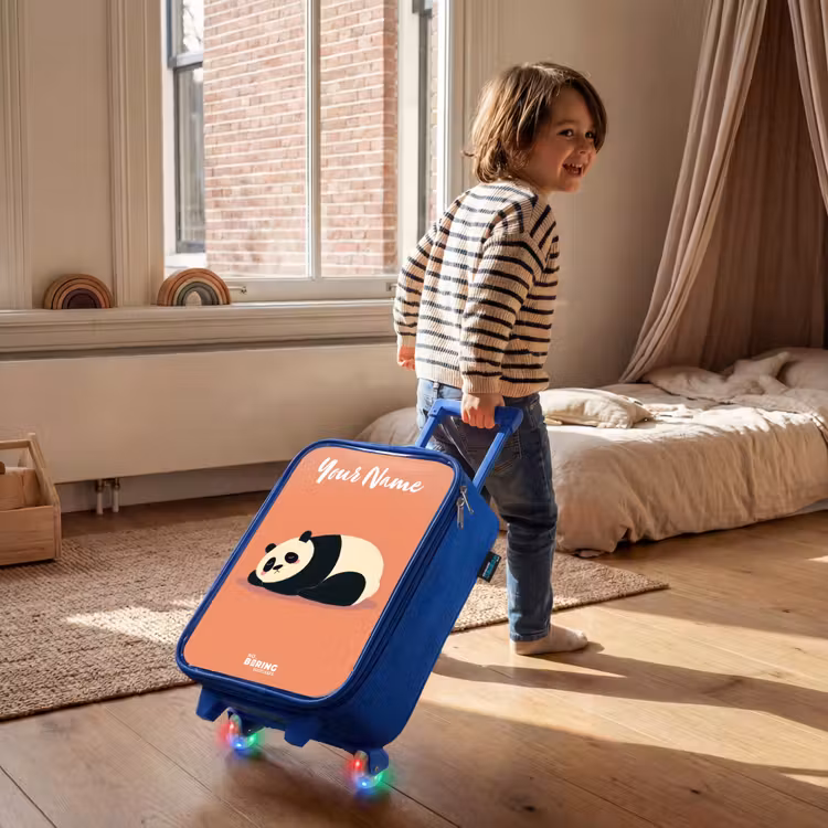 Children's suitcase with name - Blue - Panda - Sleeping - Orange — 2