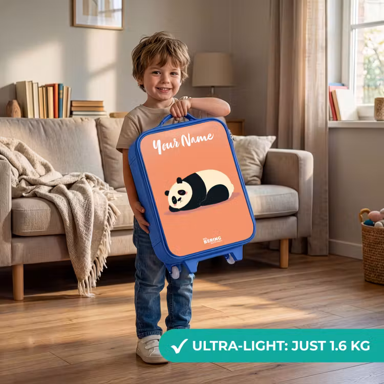 Children's suitcase with name - Blue - Panda - Sleeping - Orange — 3