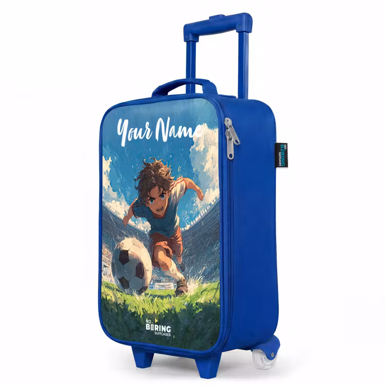 Children's suitcase with name - Blue - Soccer - Grass - Stadium - Painting — 5