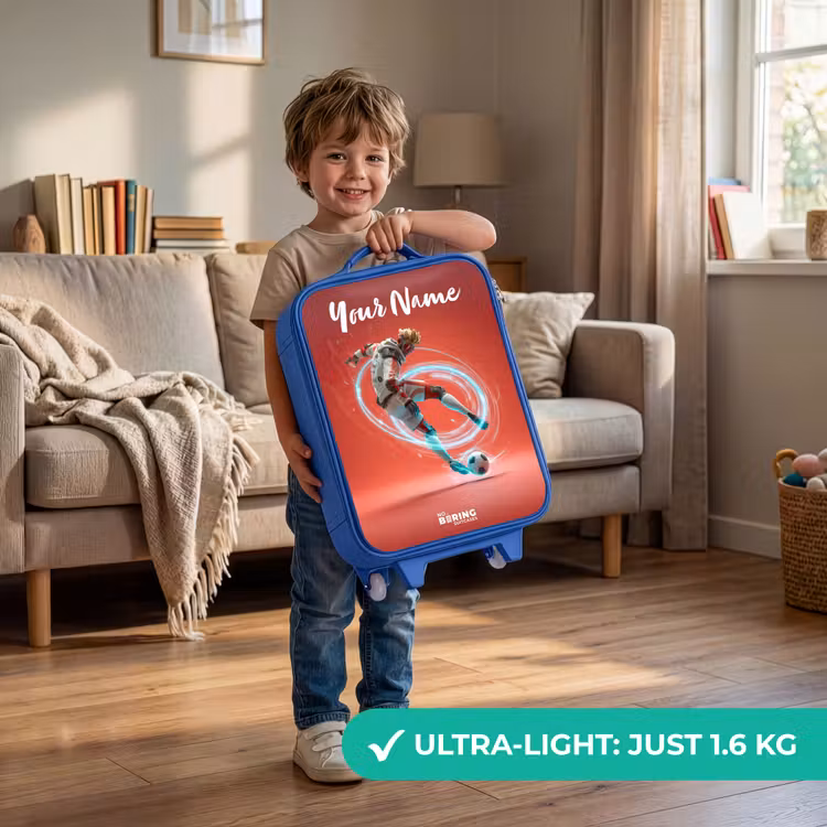 Children's suitcase with name - Blue - Soccer player - Ball - Light circle - Red — 3