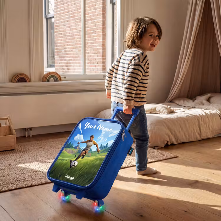 Children's suitcase with name - Blue - Soccer player - Grass - Goal - Colorful — 2
