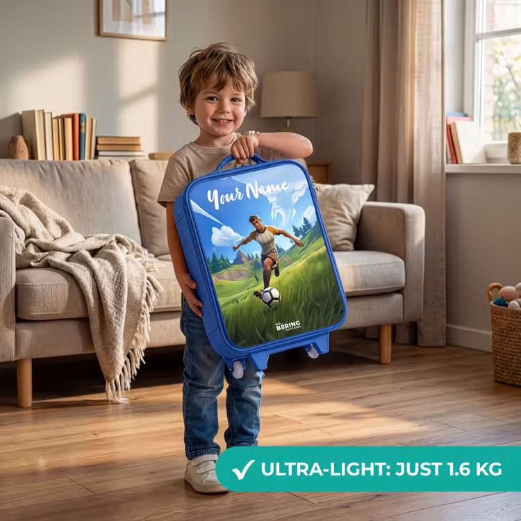 Children's suitcase with name - Blue - Soccer player - Grass - Goal - Colorful — 3