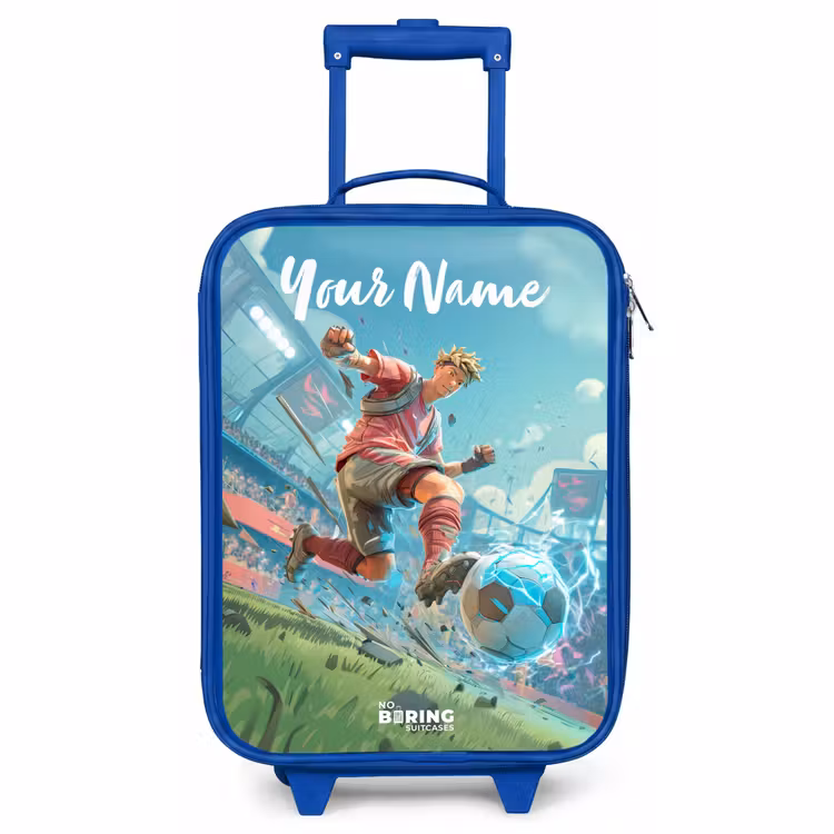 Children's suitcase with name - Blue - Stadium - Footballer - Ball - Electric — 1