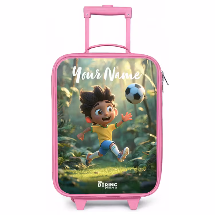 Children's suitcase with name - Pink - Boy - Football - Forest - Trees — 1