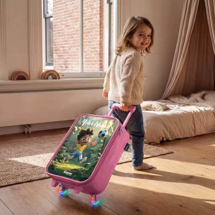 Children's suitcase with name - Pink - Boy - Football - Forest - Trees — 2