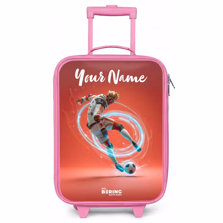 Children's suitcase with name - Pink - Soccer player - Ball - Light circle - Red — 1