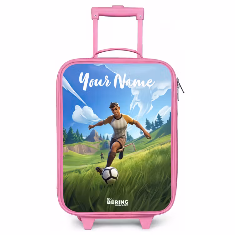 Children's suitcase with name - Pink - Soccer player - Grass - Goal - Colorful — 1