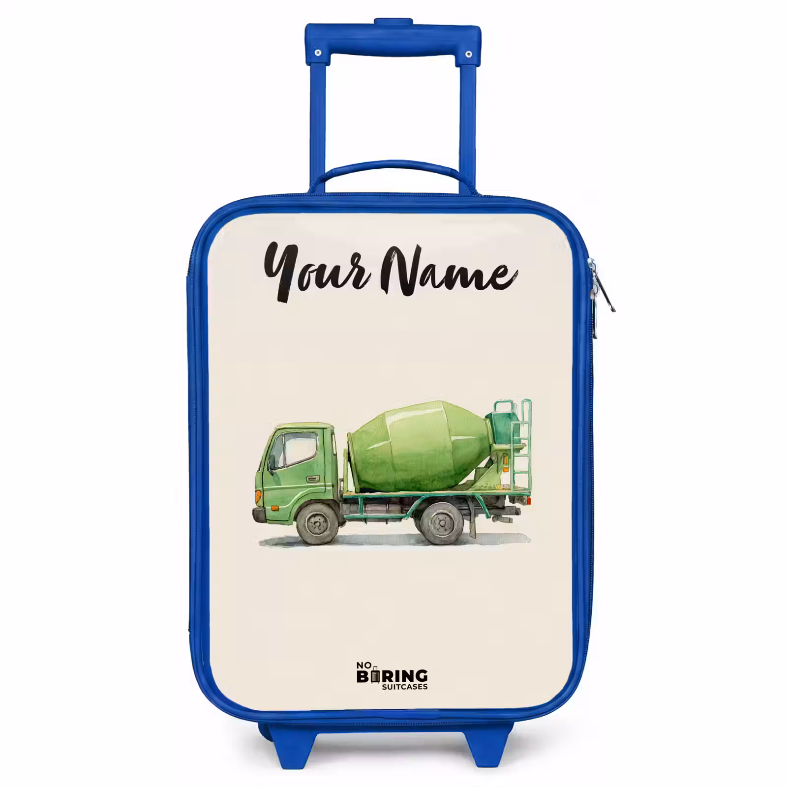 Children's suitcase with name - Blue - Concrete mixer - Signed - Green — 1