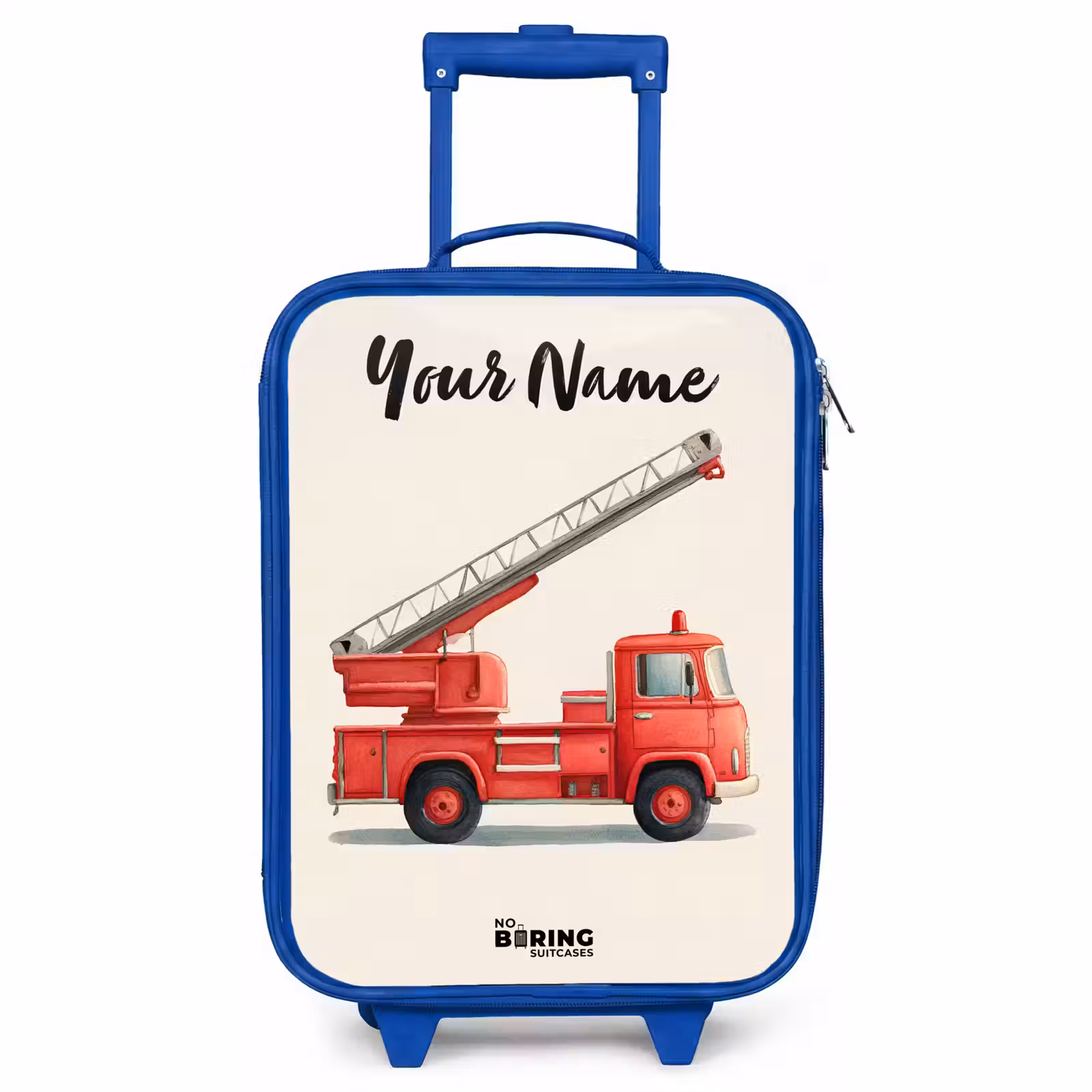 Children's suitcase with name - Blue - Fire truck - Signed - Red — 1