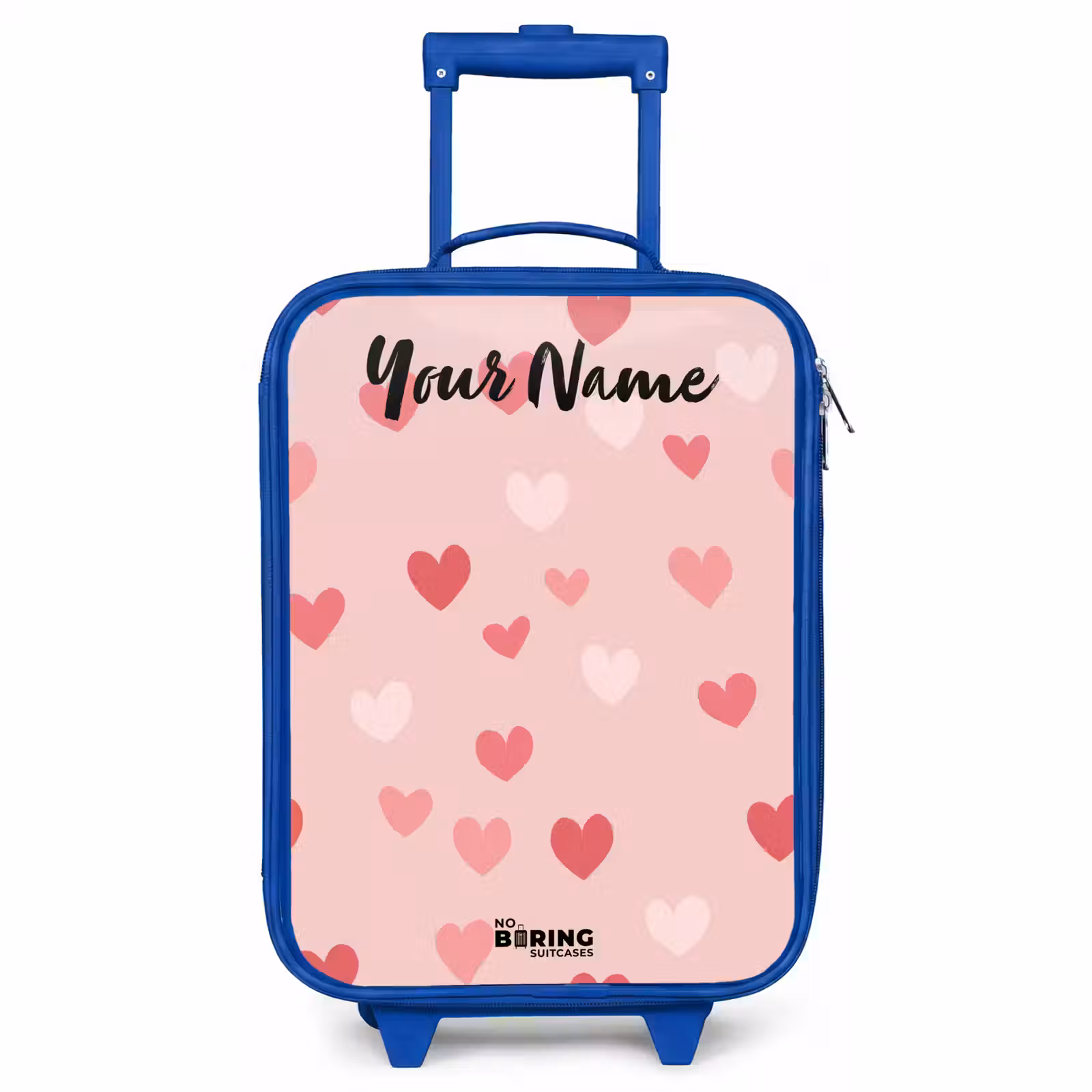 Children's suitcase with name - Blue - Hearts - Pattern - Pink — 1