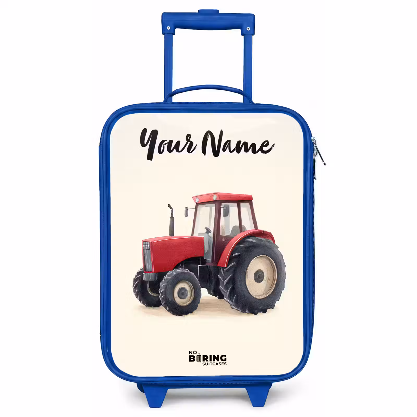 Children's suitcase with name - Blue - Tractor - Signed - Red — 1