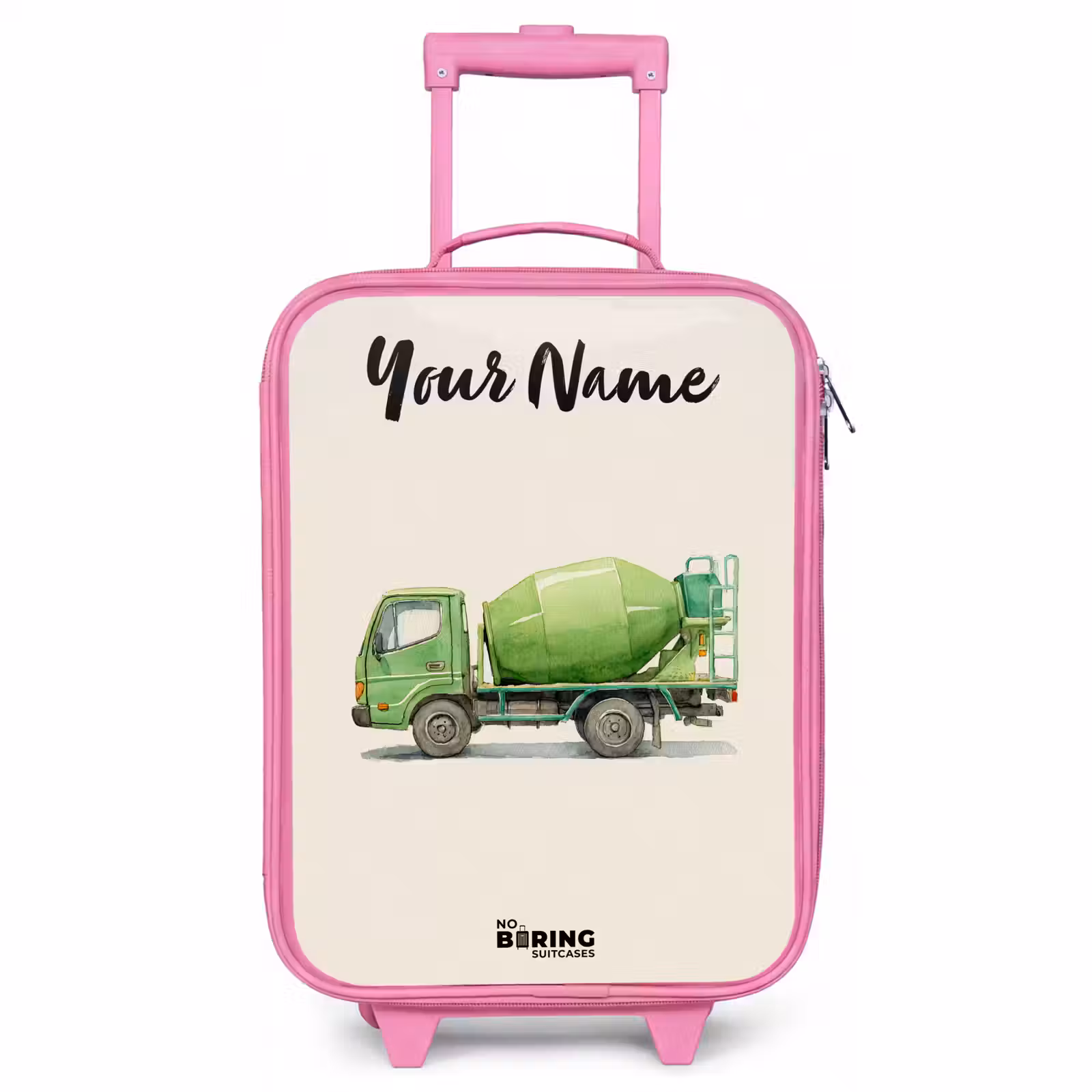 Children's suitcase with name - Pink - Concrete mixer - Signed - Green — 1