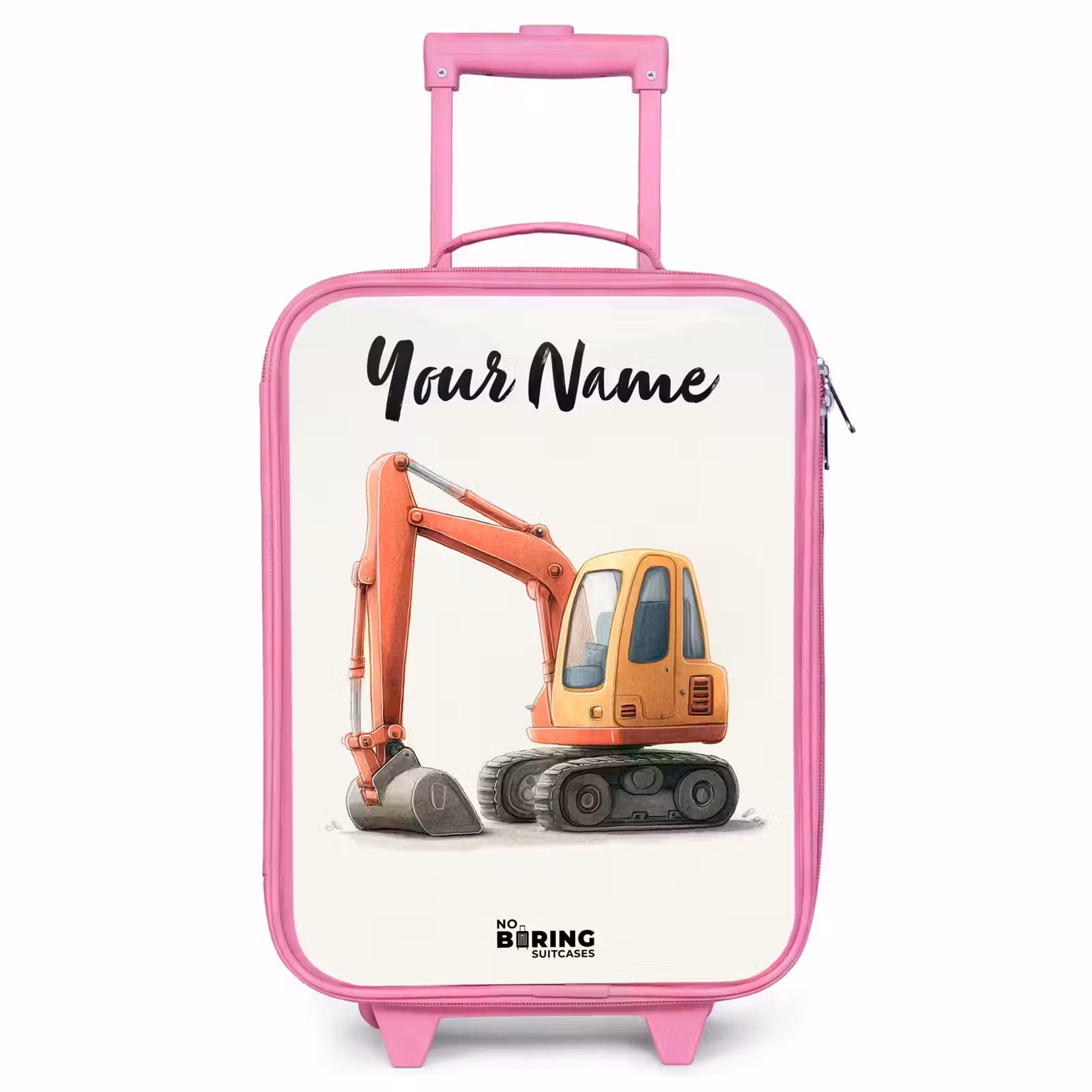 Children's suitcase with name - Pink - Excavator - Signed - Orange — 1