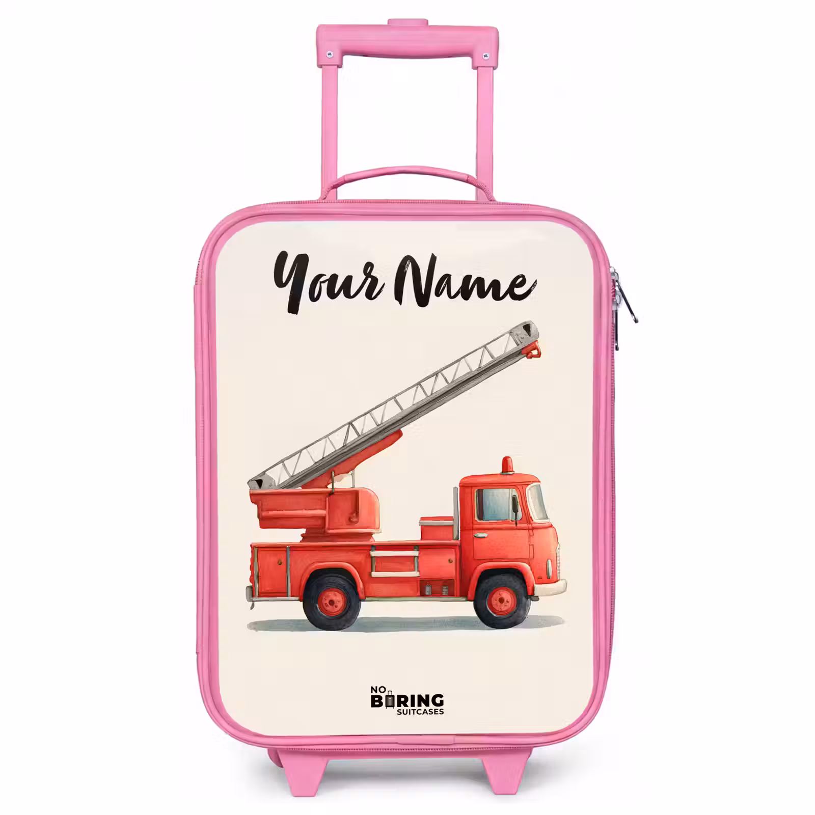 Children's suitcase with name - Pink - Fire truck - Signed - Red — 1