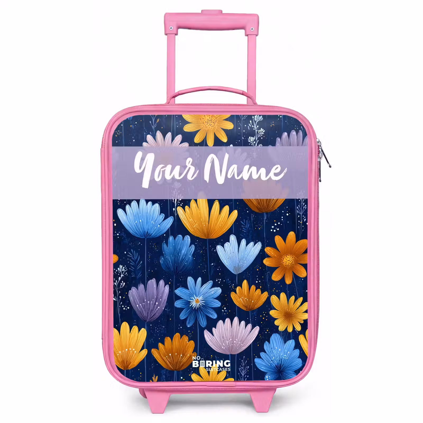 Children's suitcase with name - Pink - Flowers - Pattern - Blue — 1