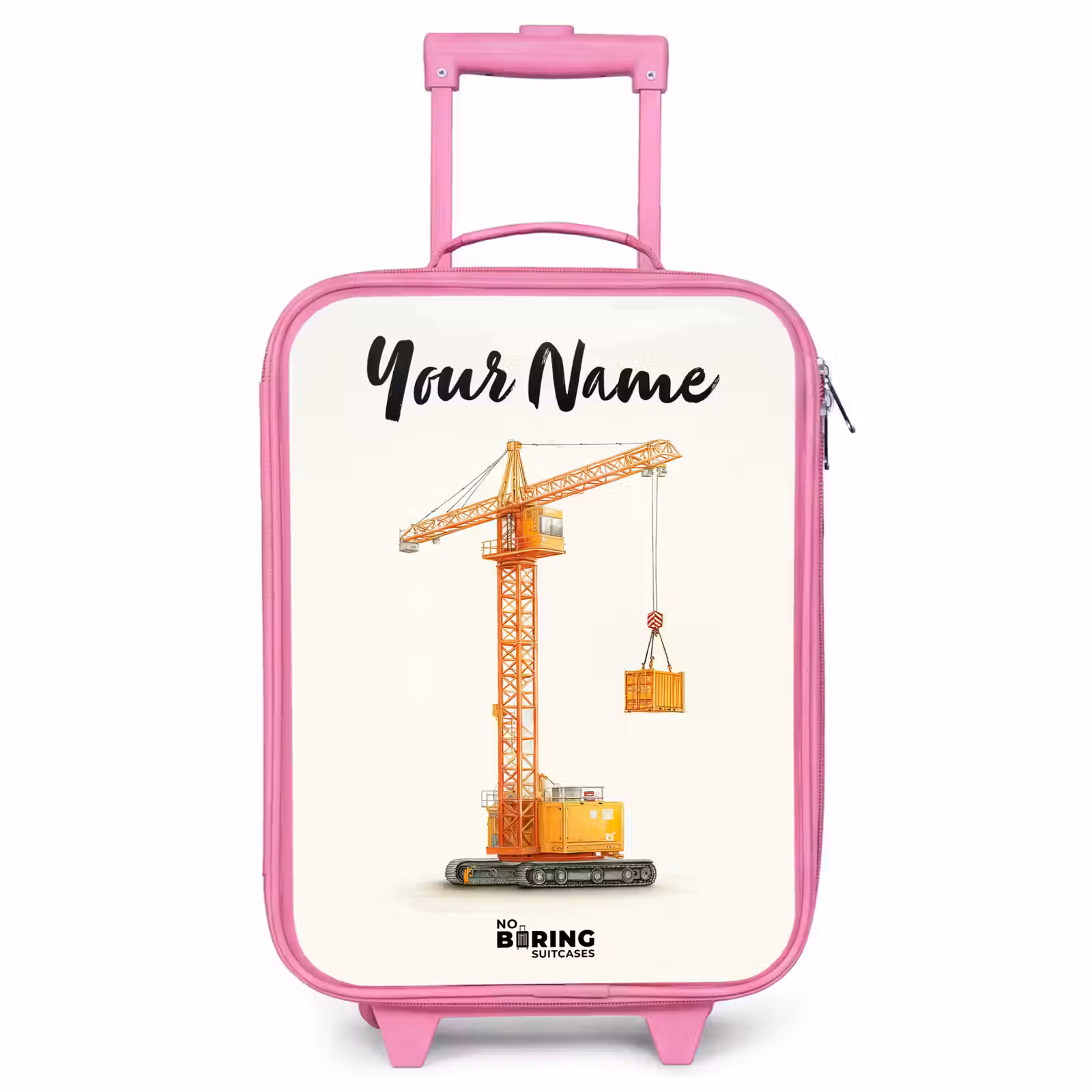 Children's suitcase with name - Pink - Tower Crane - Signed - Orange — 1