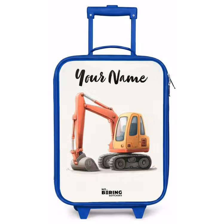 Children's suitcase with name - Blue - Excavator - Signed - Orange — 1