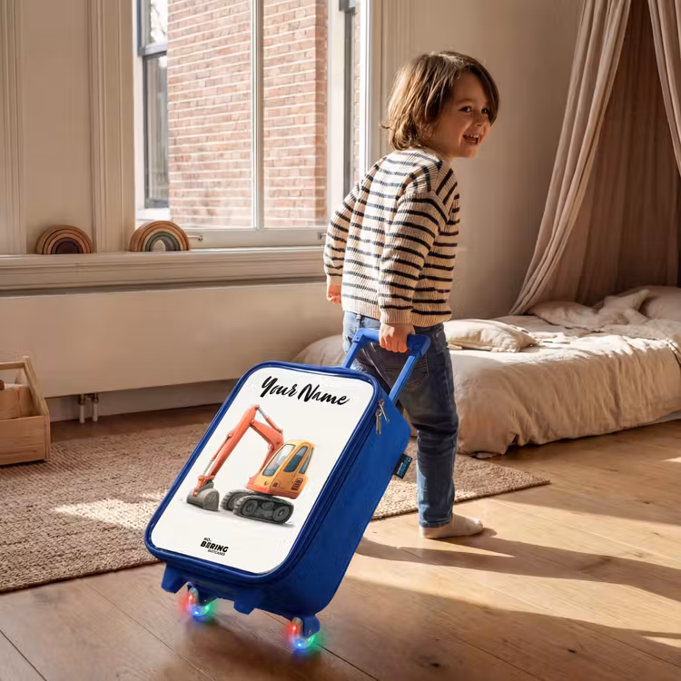 Children's suitcase with name - Blue - Excavator - Signed - Orange — 2