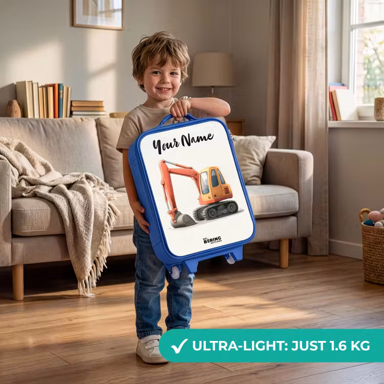 Children's suitcase with name - Blue - Excavator - Signed - Orange — 3