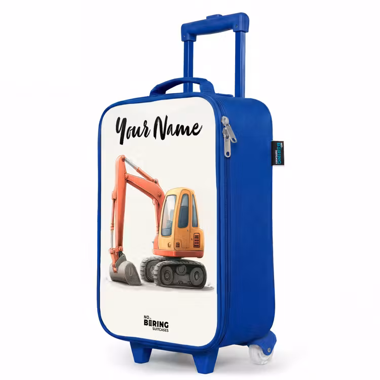 Children's suitcase with name - Blue - Excavator - Signed - Orange — 5