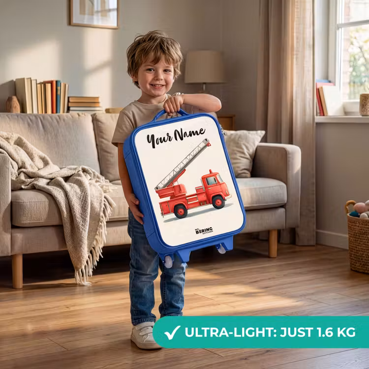 Children's suitcase with name - Blue - Fire truck - Signed - Red — 3