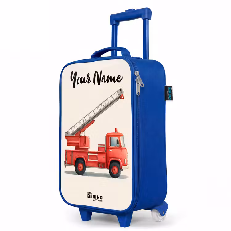 Children's suitcase with name - Blue - Fire truck - Signed - Red — 5