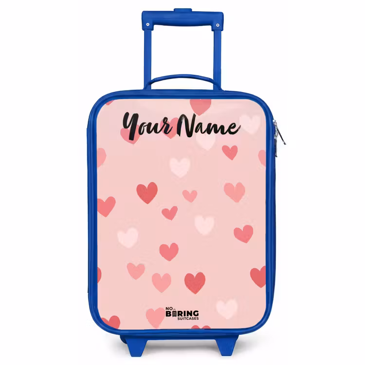 Children's suitcase with name - Blue - Hearts - Pattern - Pink — 1