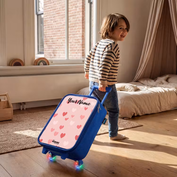 Children's suitcase with name - Blue - Hearts - Pattern - Pink — 2