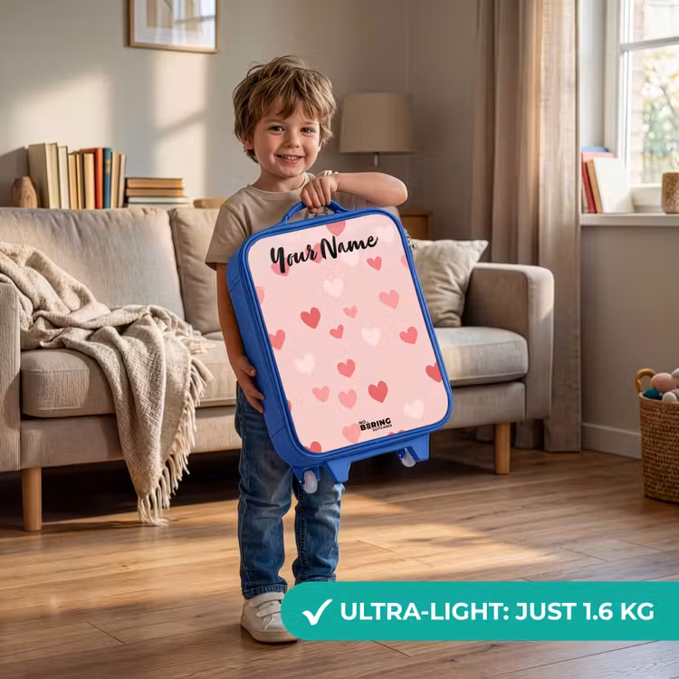 Children's suitcase with name - Blue - Hearts - Pattern - Pink — 3