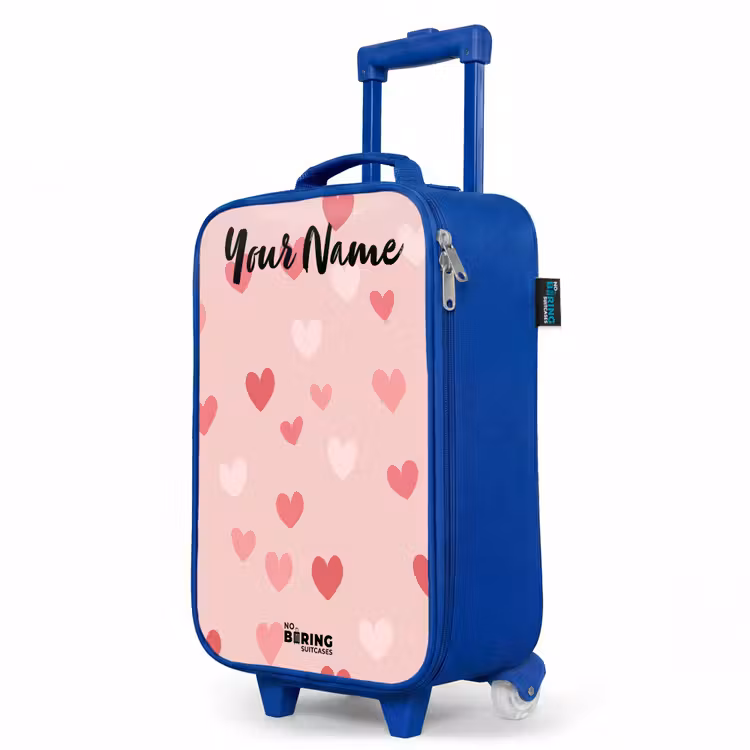 Children's suitcase with name - Blue - Hearts - Pattern - Pink — 5