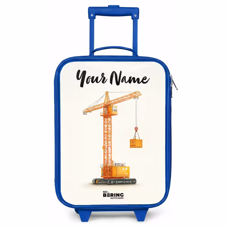 Children's suitcase with name - Blue - Tower Crane - Signed - Orange — 1