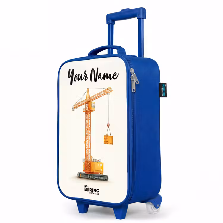 Children's suitcase with name - Blue - Tower Crane - Signed - Orange — 5