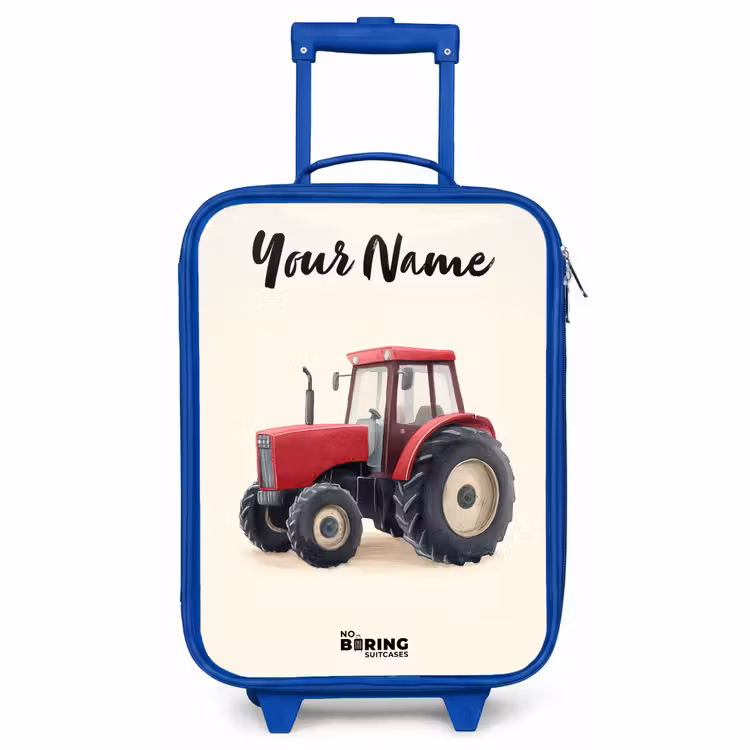 Children's suitcase with name - Blue - Tractor - Signed - Red — 1
