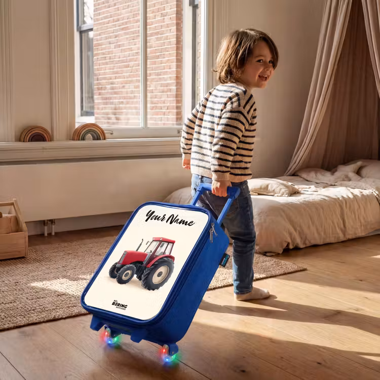 Children's suitcase with name - Blue - Tractor - Signed - Red — 2
