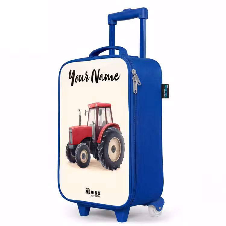 Children's suitcase with name - Blue - Tractor - Signed - Red — 5