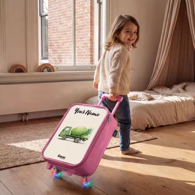 Children's suitcase with name - Pink - Concrete mixer - Signed - Green — 2