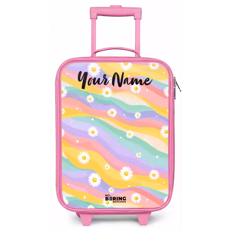 Children's suitcase with name - Pink - Daisies - Colorful - Pastel — 1
