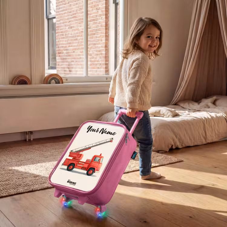 Children's suitcase with name - Pink - Fire truck - Signed - Red — 2