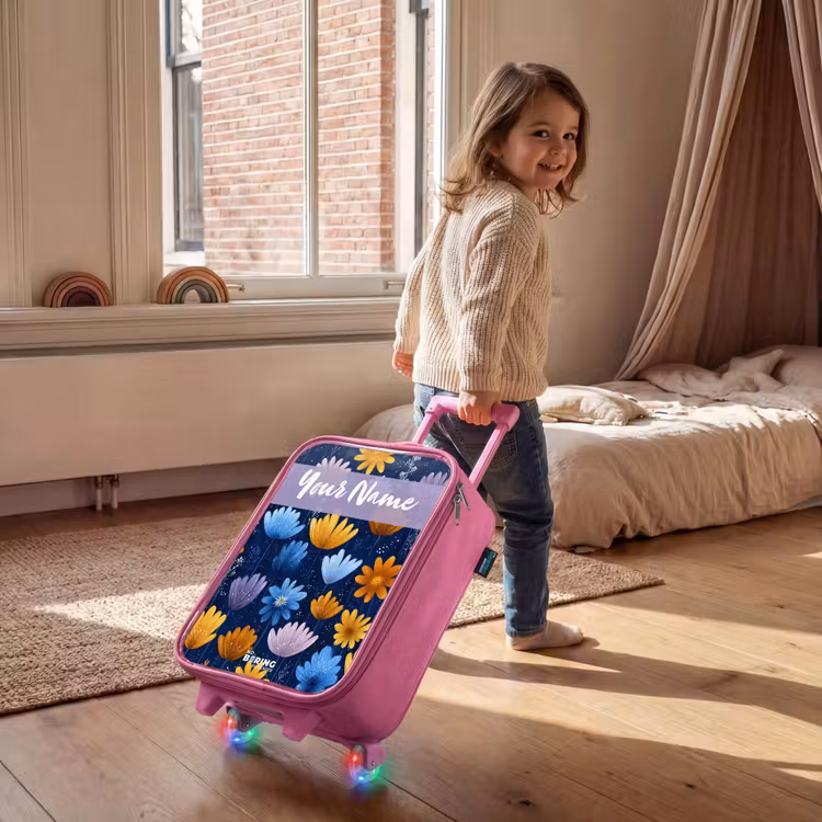 Children's suitcase with name - Pink - Flowers - Pattern - Blue — 2