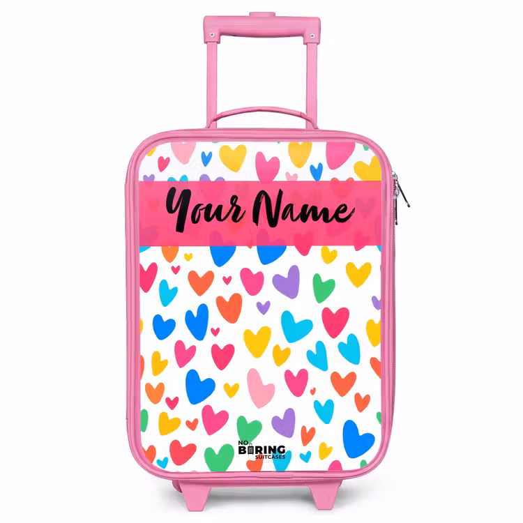 Children's suitcase with name - Pink - Hearts - Colorful - Pattern — 1