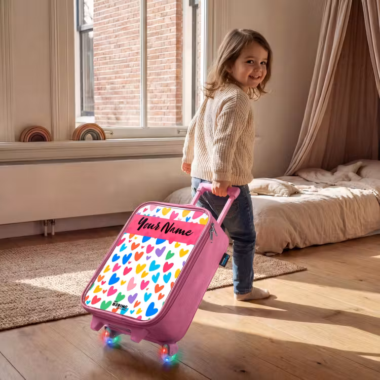 Children's suitcase with name - Pink - Hearts - Colorful - Pattern — 2