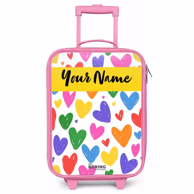 Children's suitcase with name - Pink - Hearts - Pattern - Colorful — 1