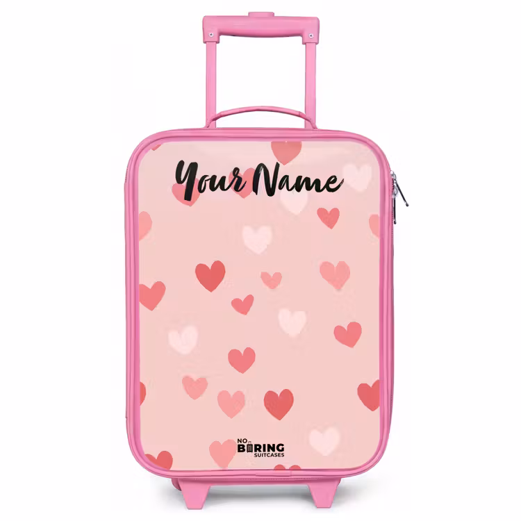 Children's suitcase with name - Pink - Hearts - Pattern - Pink — 1