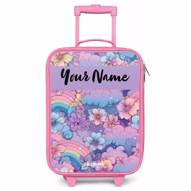 Children's suitcase with name - Pink - Rainbows - Flowers - Colorful — 1