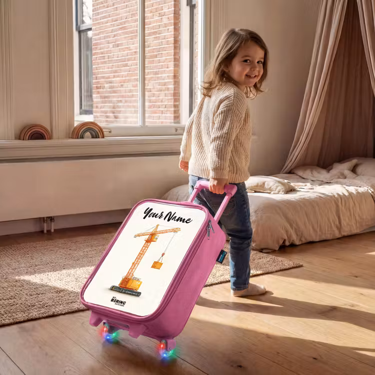 Children's suitcase with name - Pink - Tower Crane - Signed - Orange — 2