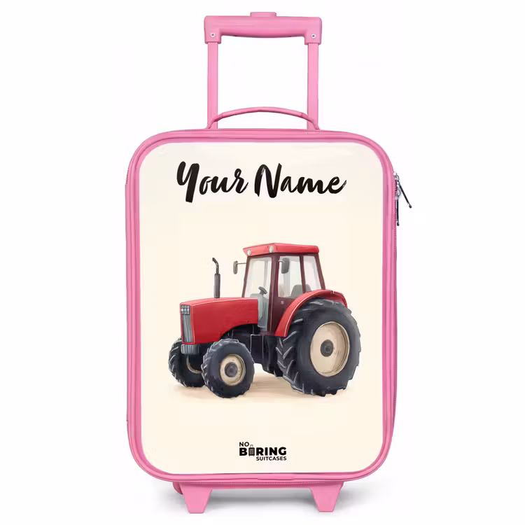 Children's suitcase with name - Pink - Tractor - Signed - Red — 1