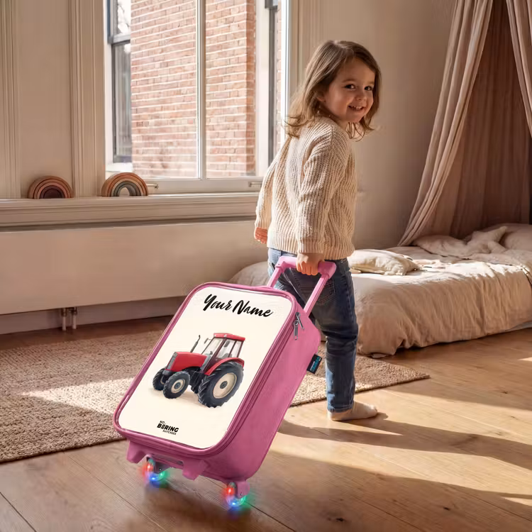 Children's suitcase with name - Pink - Tractor - Signed - Red — 2