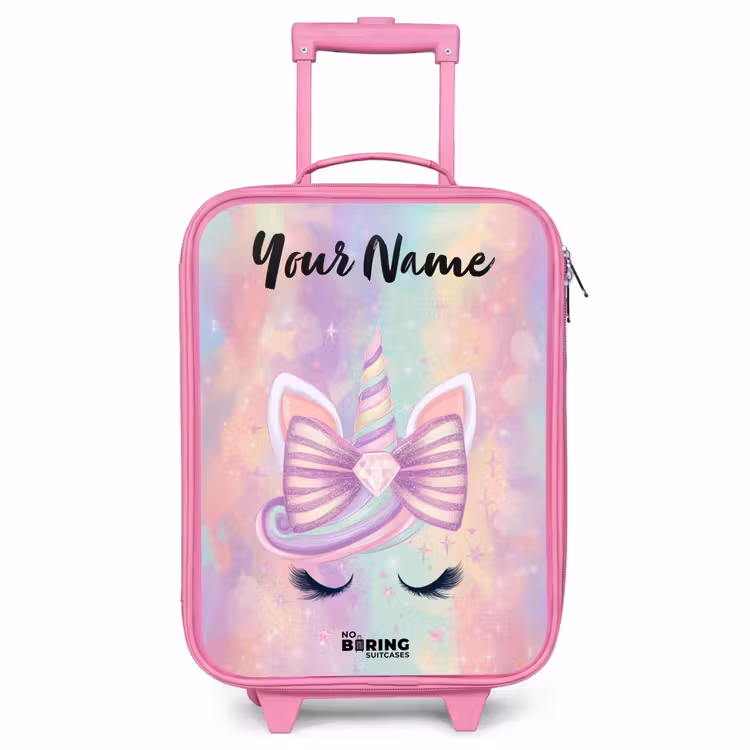 Children's suitcase with name - Pink - Unicorn - Glitter - Rainbow - Pastel — 1