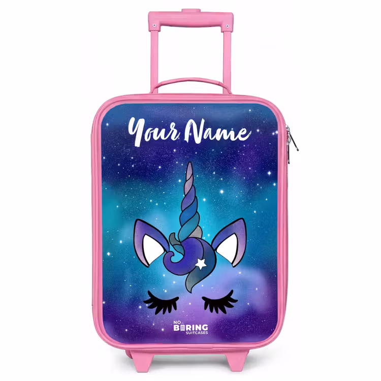 Children's suitcase with name - Pink - Unicorn - Starry Sky - Blue — 1