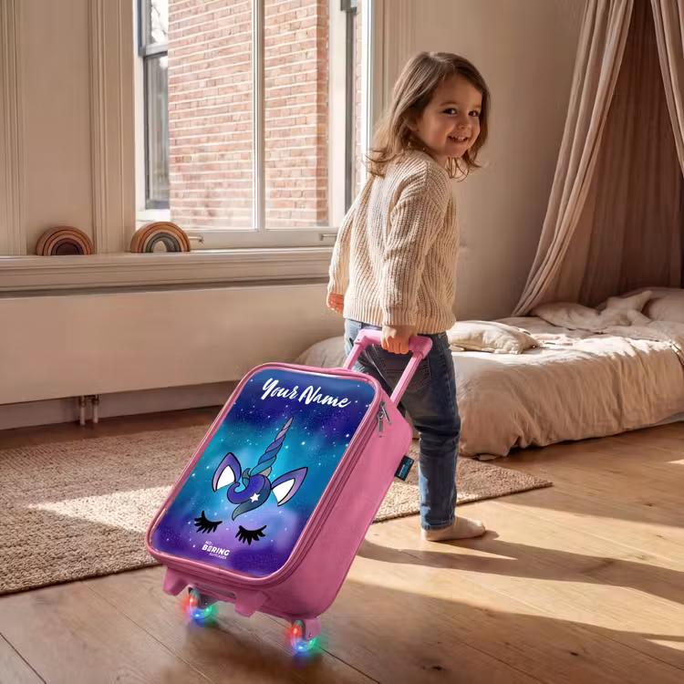 Children's suitcase with name - Pink - Unicorn - Starry Sky - Blue — 2